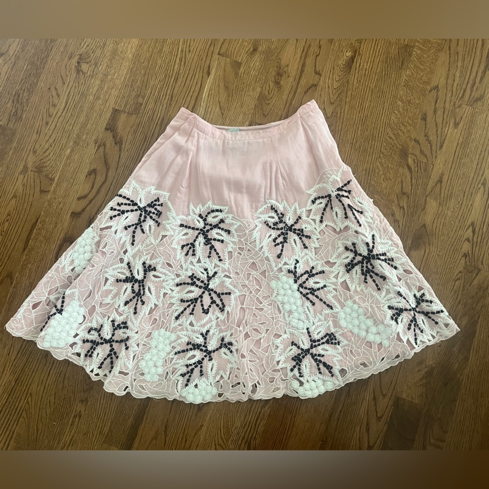Anthropologie laser cut pink cotton skirt size 4